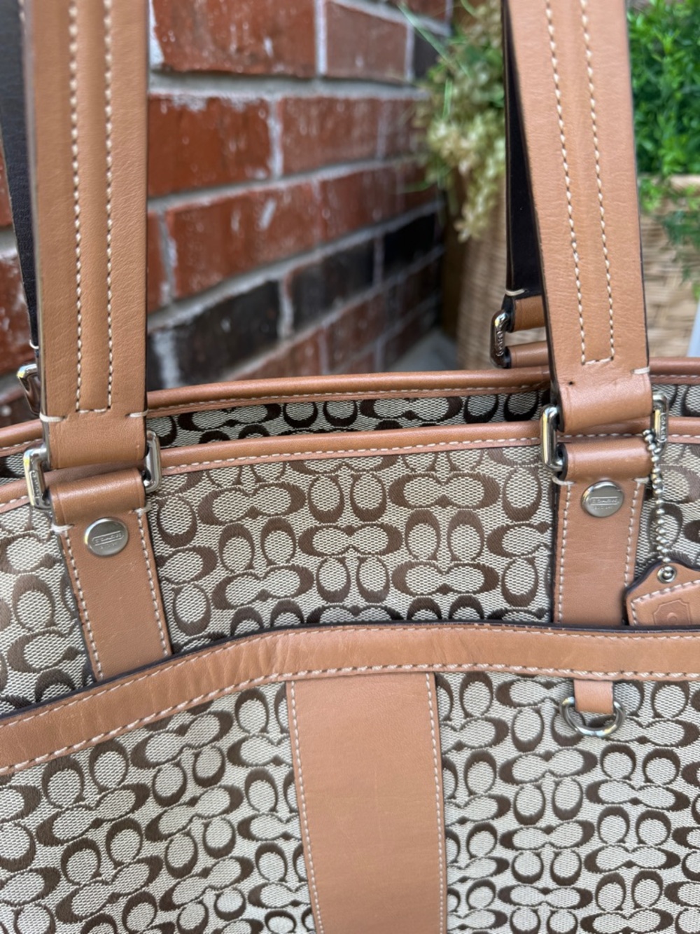 Coach Signature of Print Tote Bag in Tan and Brown - Picture 9 of 13